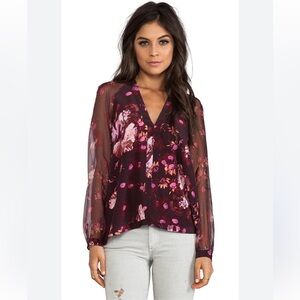 Elizabeth and James Silk Floral Pintuck Flowy Loose Purple Lagenlook Medium